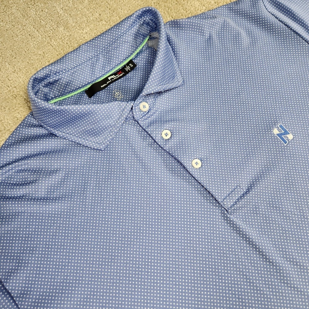 Ralph Lauren RLX Golf Polo Men XL Blue Performance Polka Dot AOP Wicking